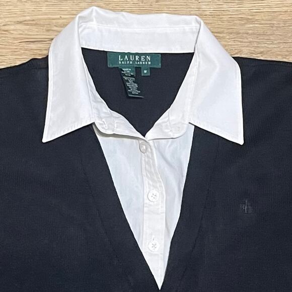 Lauren Ralph Lauren Cashmere Silk Cardigan Sweater Women's M Black Preppy Luxury - Picture 4 of 7